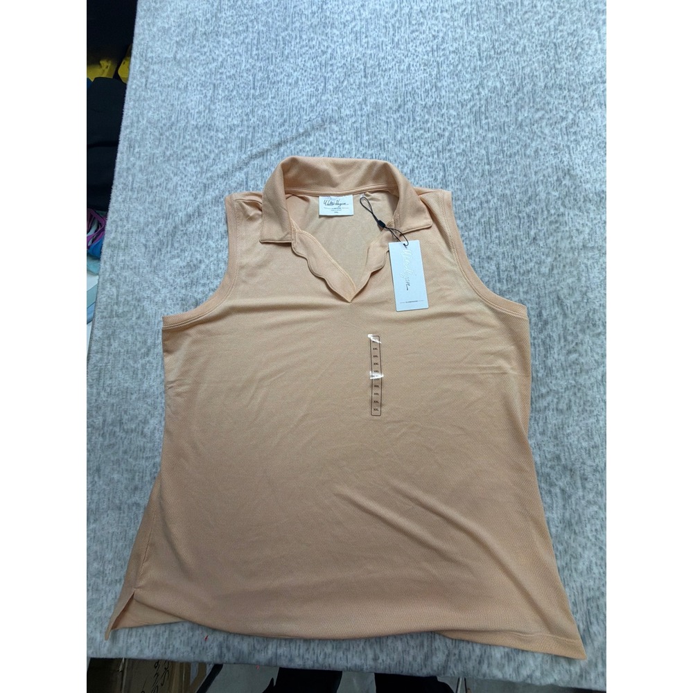 Walter Hagen Clubhouse Scallop Sleeveless Golf Polo Peach Fuzz XXL WGH11518